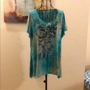Aqua blue floral short sleeve top